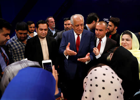 U.S. envoy for peace in Afghanistan Zalmay Khalilzad talks with Afghans after a debate at Tolo TV channel in Kabul, Afghanistan April 28, 2019. REUTERS/Omar Sobhani