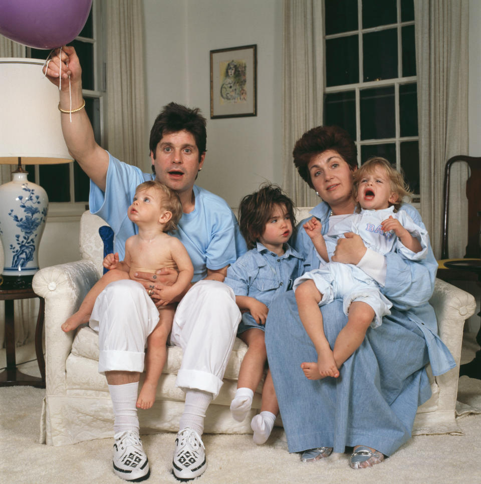 Ozzy Osbourne and wife Sharon and their children Aimee, Kelly and Jack, USA, 1987. (Photo by Dave Hogan/Hulton Archive/Getty Images)