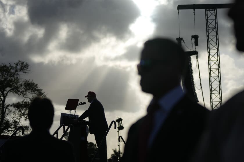 Former President Donald Trump speaks at a campaign rally in support of the campaign of Sen. Marco Rubio, R-Fla., at the Miami-Dade County Fair and Exposition on Sunday, Nov. 6, 2022, in Miami. (AP Photo/Rebecca Blackwell)