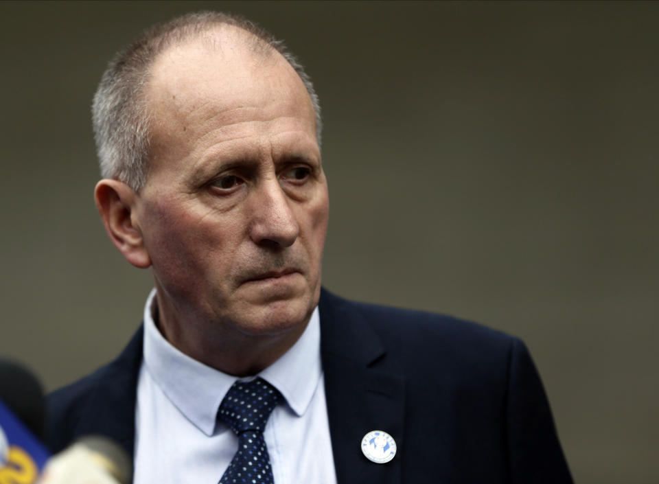 British cave explorer Vernon Unsworth stands outside U.S. District Court Friday, Dec. 6, 2019. A Los Angeles jury has found Elon Musk did not defame the British cave explorer when he called him "pedo guy" in an angry tweet. Unsworth, who participated in the rescue of 12 boys and their soccer coach trapped for weeks in a Thailand cave last year, had angered the Tesla CEO by belittling his effort to help with the rescue as a "PR stunt." (AP Photo/Damian Dovarganes)