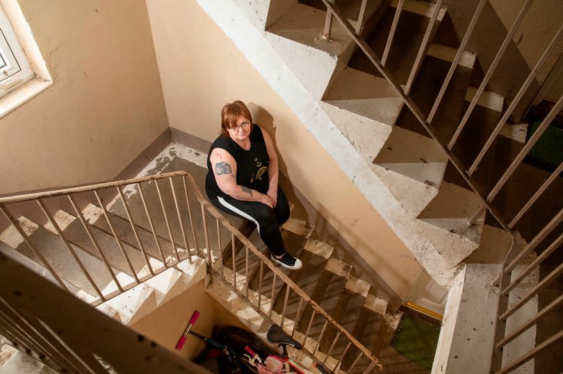 Tracey faces a painful crawl up to her second floor flat