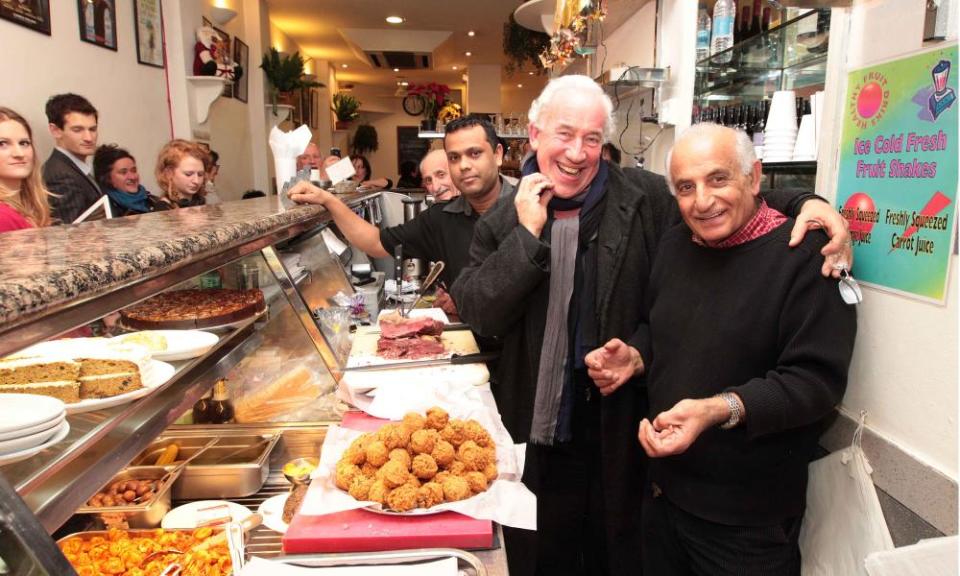 Actor Simon Callow with Gaby Elyahou, proprietor of Gaby’s Deli.