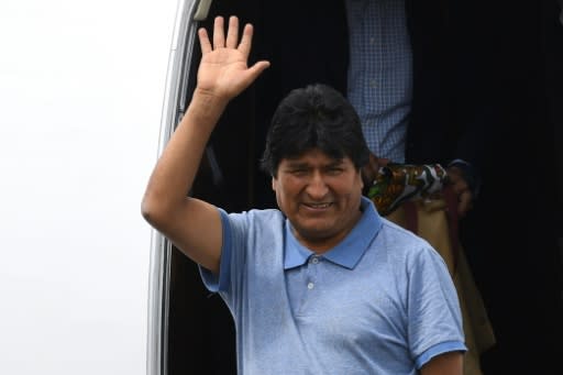 Bolivian ex-president Evo Morales lands in Mexico City, on November 12, 2019, where he was granted asylum after his resignation