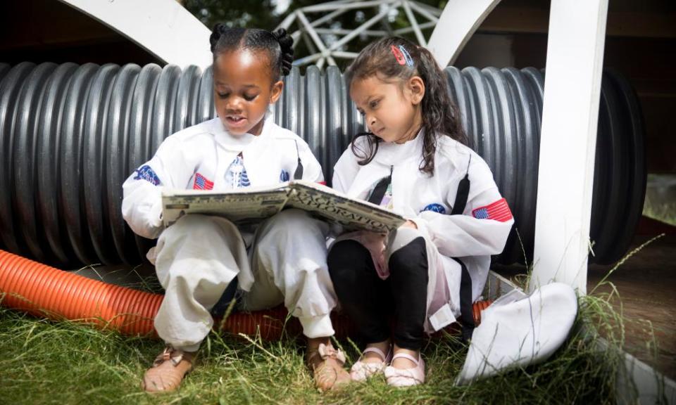 Girls dressed up as astronauts