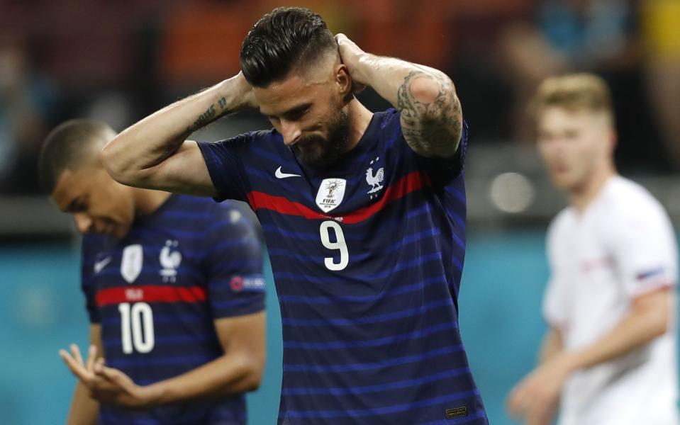 Olivier Giroud reacts with disbelief after France's penalty shoot-out defeat - SHUTTERSTOCK