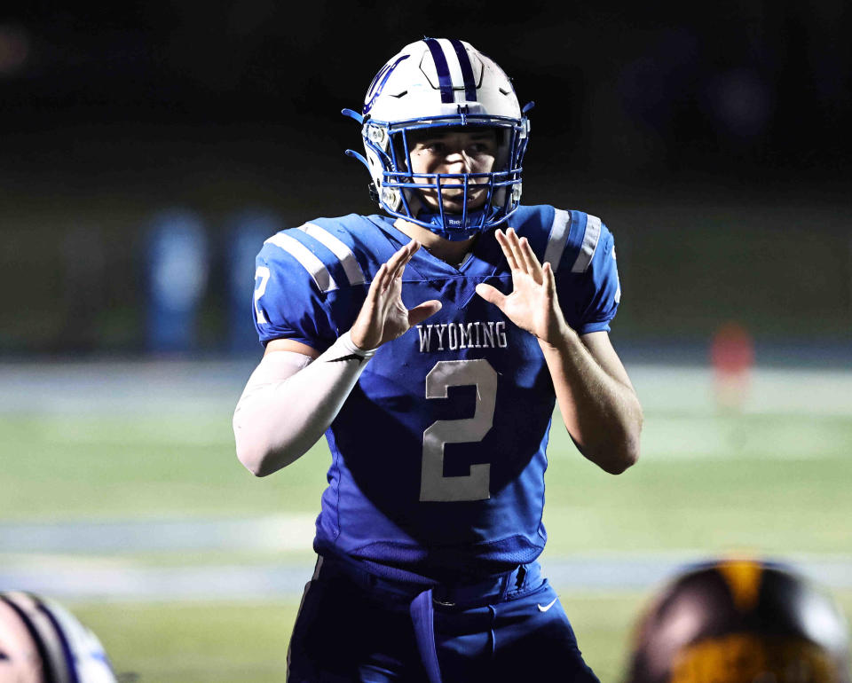 Wyoming quarterback Quaid Hauer prepares to receive the snap during the Cowboys win over Taylor Friday Sept. 15, 2023.