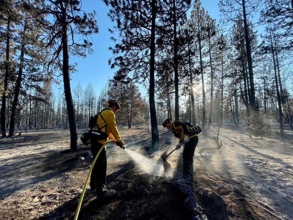 Crews continue work on the Golden Fire. Wildland resources will work to hold and improve lines, monitor, and extinguish spot fires and mitigate snags.