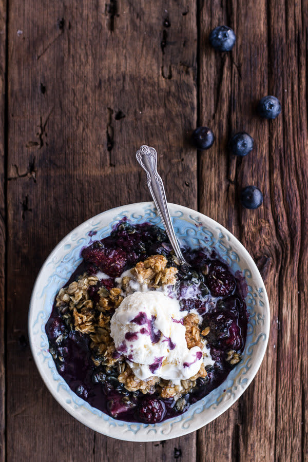 <strong>Get the recipe for <a href="http://www.halfbakedharvest.com/triple-berry-kahlua-crisp-double-crumble/" target="_blank" rel="noopener noreferrer">triple berry Kahlua crisp with double the crumble</a> from Half Baked Harvest.</strong>