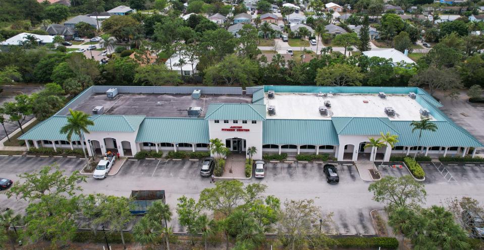 Aerial view of the site of the now-closed Jupiter Fitness Center, which was recently purchased by Christ Fellowship Church, seen on Monday, March 6, 2023, in Jupiter, FL. Christ Fellowship plans on turning the site into a new campus, complete with a 368-seat church.