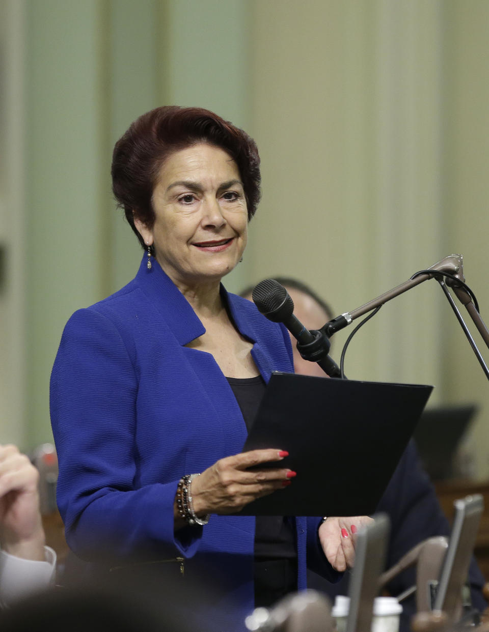 FILE – California Assemblymember Anna Caballero, D-Salinas, at the state Capitol on May 4, 2017, in Sacramento, Calif. Caballero represents a district whose hospital closed in January. On Thursday, May 4, 2023, California lawmakers voted to loan $150 million to public and nonprofit hospitals that are in financial distress. (AP Photo/Rich Pedroncelli, File)