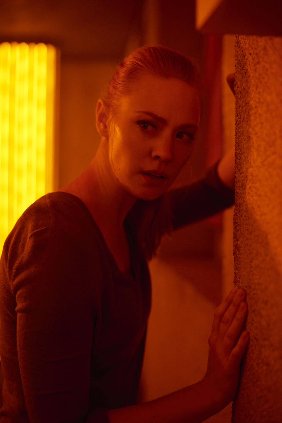 This image released by Sony Pictures shows Deborah Ann Woll in “Escape Room.” (David Bloom/Sony Pictures via AP)