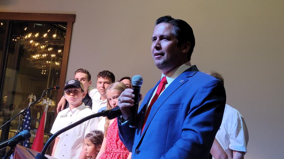 The next Montgomery County mayor, Wes Golden, thanks his supporters on Aug. 4.