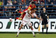 Soccer Football - 2018 World Cup Qualifications - Europe - Montenegro vs Denmark - Podgorica City Stadium, Podgorica, Montenegro - October 5, 2017 Denmark's Yussuf Poulsen in action REUTERS/Stevo Vasiljevic