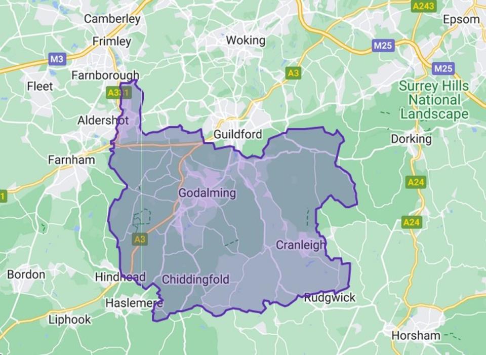 New constituency of Godalming and Ash (Google Maps)