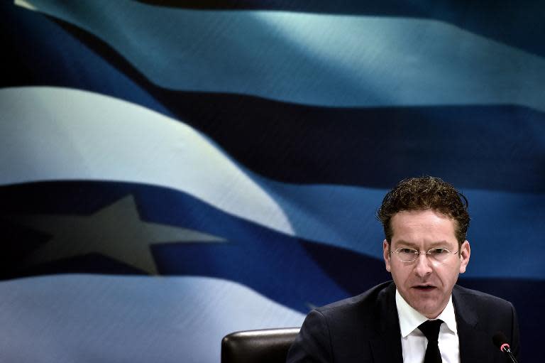 Eurogroup chairman Jeroen Dijsselbloem speaks during a press conference with the Greek Finance Minister after their meeting in Athens on January 30, 2015