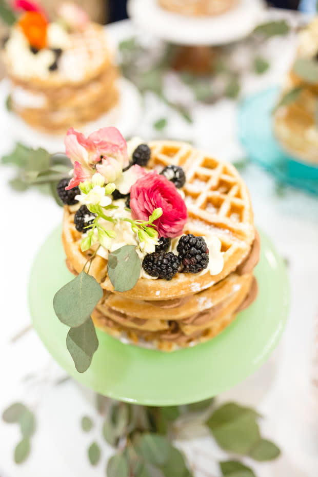 A waffle wedding cake. <p>Megan Rei Photography</p>