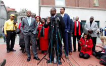 Surrounded by family and family attorneys, Anthony Scott speaks at a press conference after a hung jury was announced in the trial of former North Charleston police officer Michael Slager outside the Charleston County Courthouse in Charleston, South Carolina December 5, 2016. REUTERS/Randall Hill