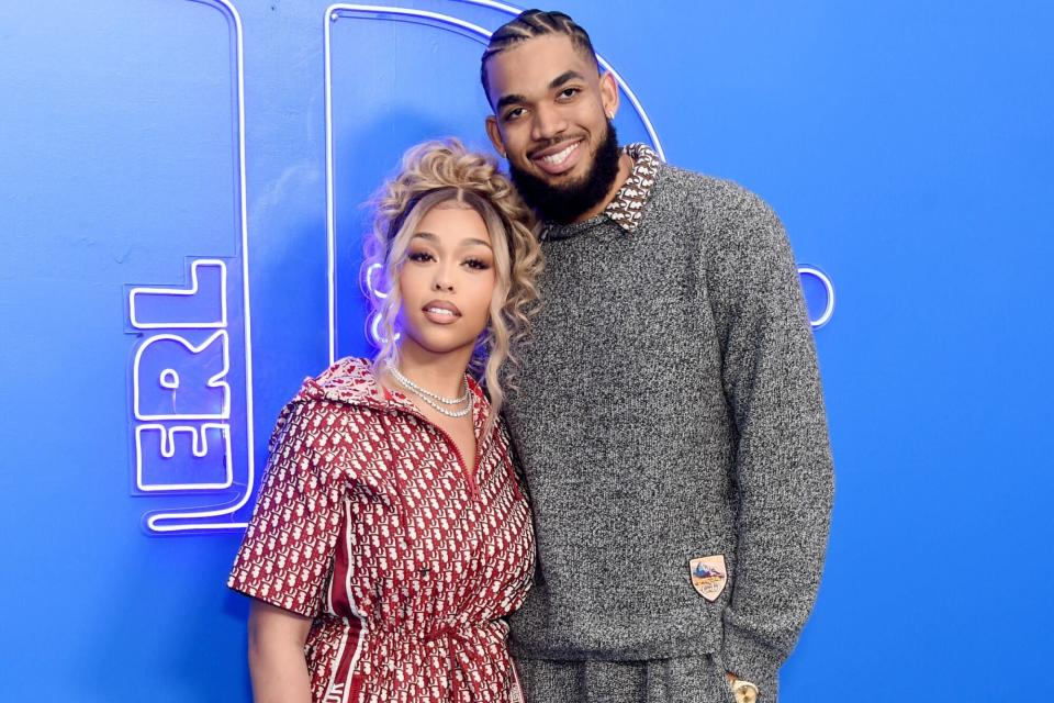 LOS ANGELES, CALIFORNIA - MAY 19: Jordyn Woods and Karl-Anthony Towns attend the Dior Men's Spring/Summer 2023 Collection on May 19, 2022 in Los Angeles, California. (Photo by Gregg DeGuire/FilmMagic)