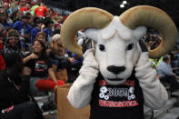 Mascot of Riverside Engineering and Design High School anxiously awaits his team's next match.