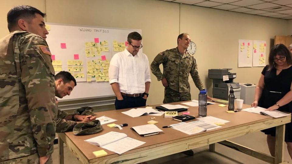 Vanderbilt University faculty and representatives from the 101st Airborne Division (Air Assault) participate in a design workshop at EagleWerx at Fort Campbell, Kentucky. (Capt. Daniel Vazquez/U.S. Army)