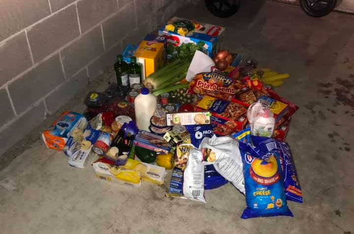 A pile of groceries left on the floor of a Sydney's mother's car park.