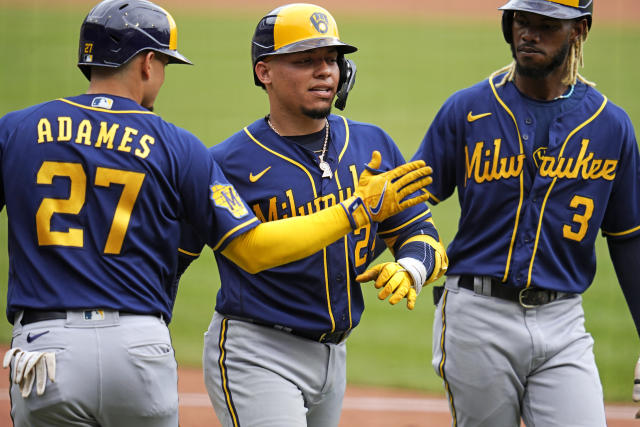 MILWAUKEE, WI - AUGUST 27: Milwaukee Brewers catcher William Contreras (24)  rounds the bases after hitting a home run during an MLB game against the  San Diego Padres on August 27, 2023