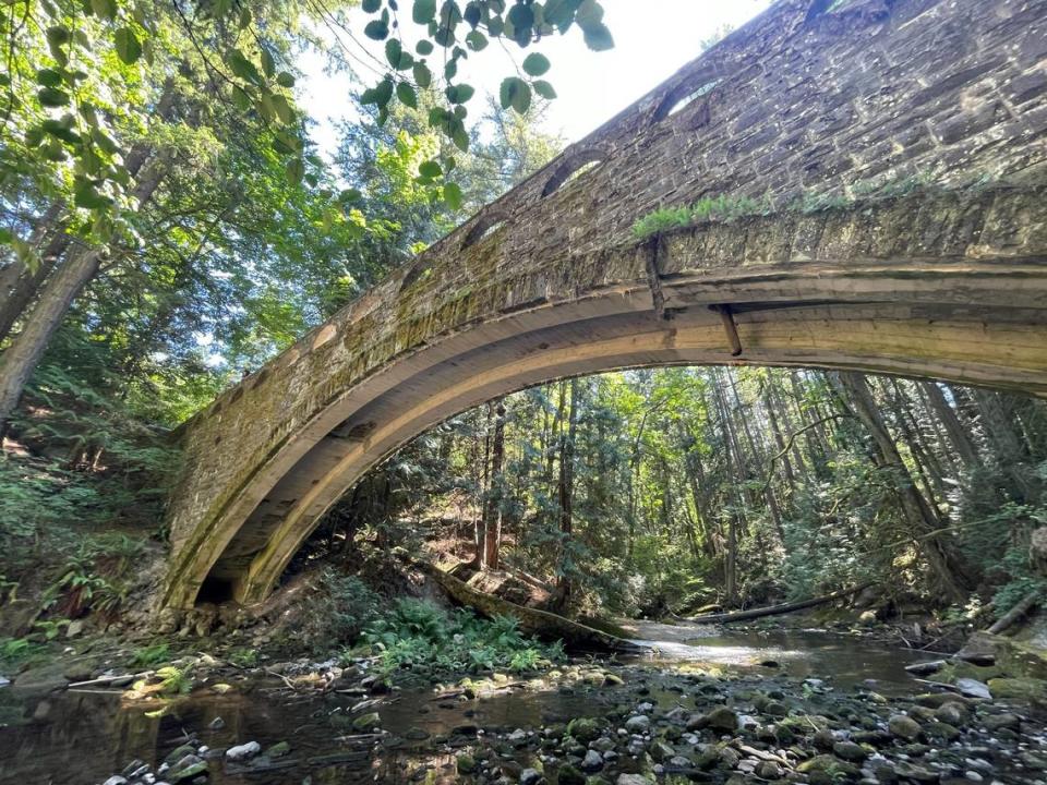 The stone bridge at Whatcom Falls Park in Bellingham, Wash. on Friday, Aug. 4, 2023.