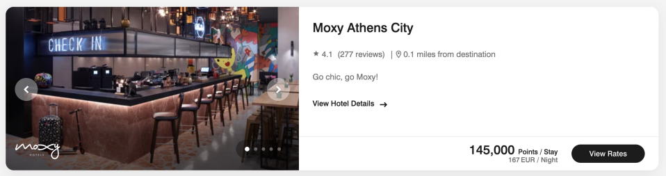 Moxy Athens booking for 145,000 points