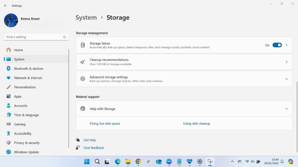 Screenshot showing how to check the health of your Windows PC using PC Health Check - Storage capacity