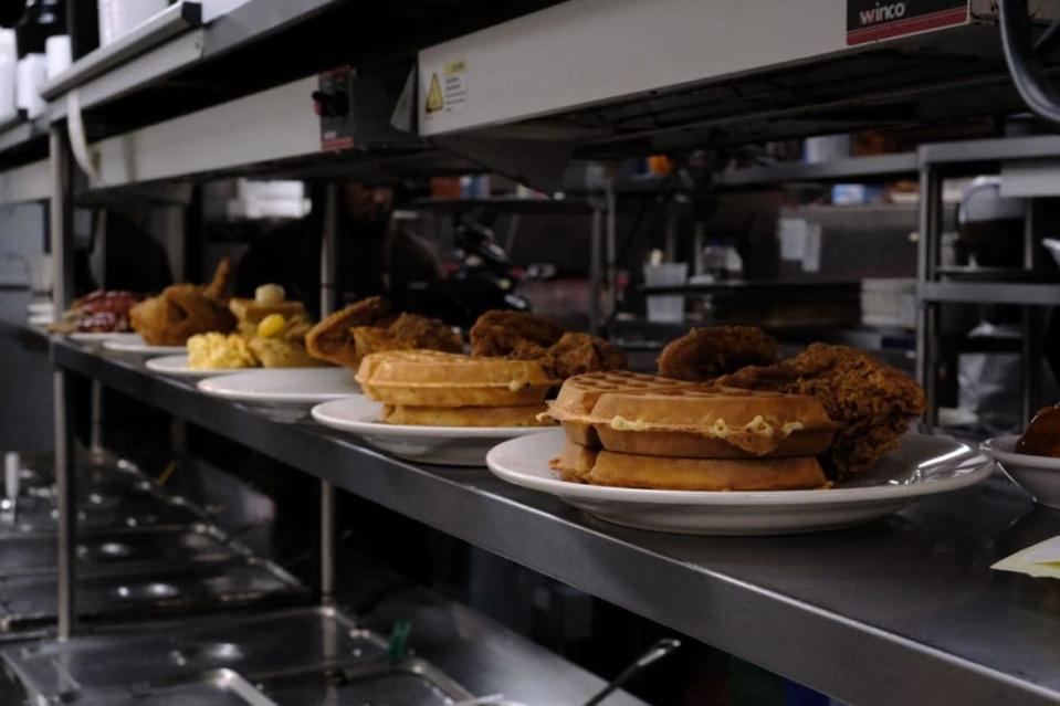 Chicken-and-waffles order ready to be served at Sylvia’s Restaurant. (Photo Credit: Yolanda Hoskey)