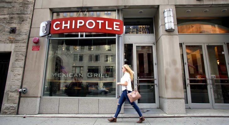 a pedestrian walks past a Chipotle