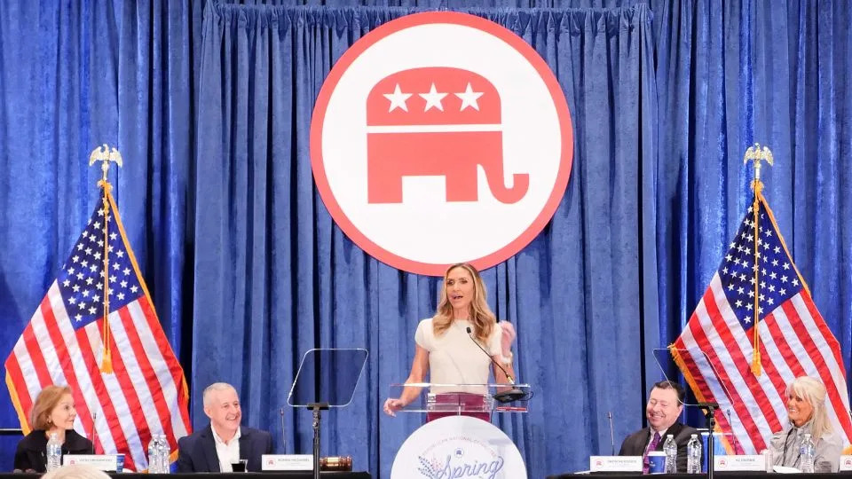 Lara Trump speaks at the Republican National Committee spring meeting on March 8, in Houston. - Cecile Clocheret/AFP/Getty Images