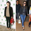 <b>Rachel Bilson</b><br><br>The <i>Hart of Dixie</i> actress turned <a href="http://uk.lifestyle.yahoo.com/rachel-bilson-launches-shoe-line-%E2%80%98to-fill-gap-in-her-closet%E2%80%99.html" data-ylk="slk:shoe designer;elm:context_link;itc:0;sec:content-canvas;outcm:mb_qualified_link;_E:mb_qualified_link;ct:story;" class="link  yahoo-link">shoe designer</a>, impressed us with her red carpet and street style looks this week. First, she worked autumn fashion in an Elizabeth & James blazer, beige Vince wooly jumper, Rag & Bone bottle green jeans and a bright Loeffler Randall handbag at an event in New York, before she caught our eye in her street style ensemble out and about in New York. We want a pair of those jeans!