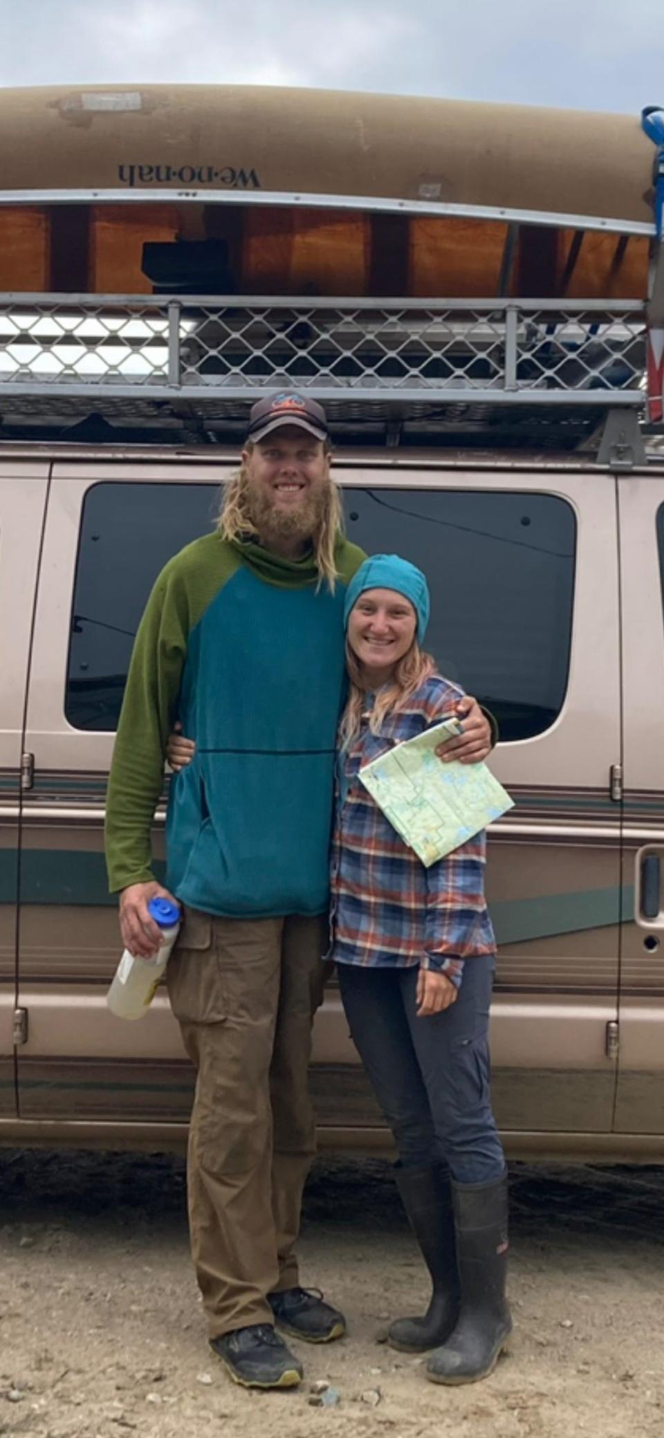 Ian O'Brien pictured with Beth Henshaw, his girlfriend of several years and their adventure van, which they've named Trish.