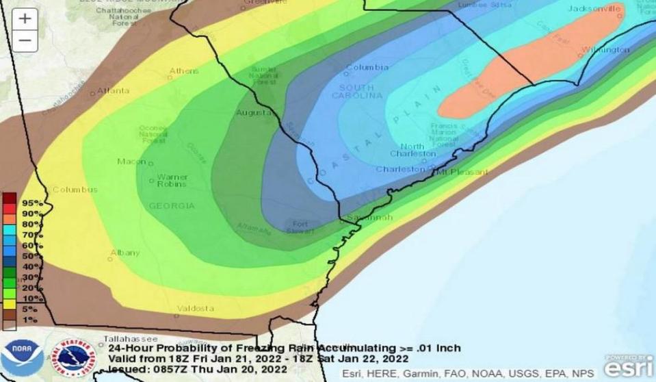 Another blast of cold air means the Carolinas are likely to see freezing rain on Friday night and Saturday morning. 