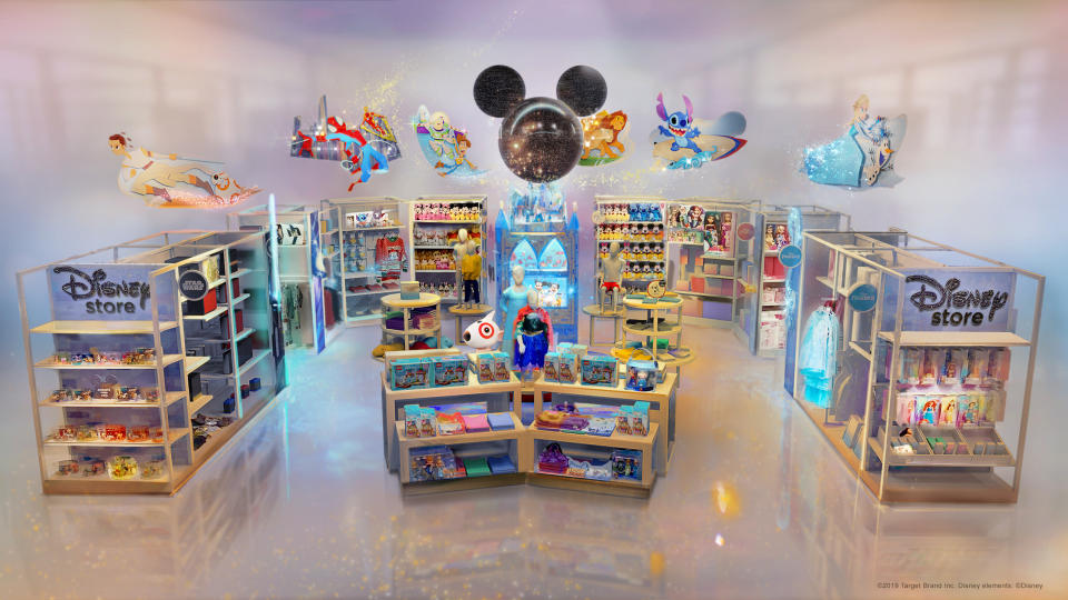 This image provided by Target Brand Inc and Disney shows an artist rendering of a store. Target is hoping to bring the magic of Disney by creating permanent Disney shops at a cluster of  its own stores starting this fall. As part of its collaboration with the Walt Disney Co., the Minneapolis-based discounter says it will open 25 Disney-branded stores starting Oct. 4, with 40 additional locations opening by October 2020. (Target Brand Inc. and Disney via AP)