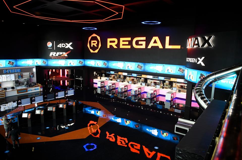 Regal renovated the lobby of its flagship Knoxville tehater, Regal Pinnacle, during the early stages of the COVID-19 pandemic. The Turkey Creek theater reopened with contactless ticket sales and a modern aesthetic that includes walls covered in LED screens advertising new films.