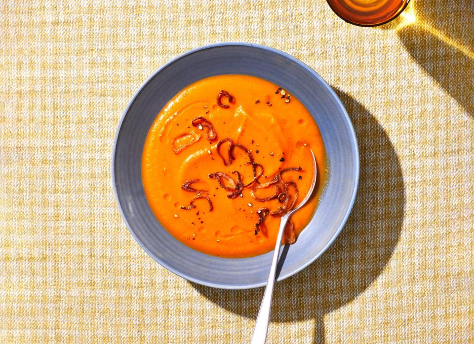 Roasted Carrot Soup With Crispy Shallots