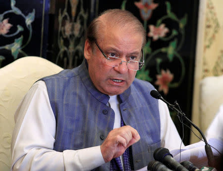 Nawaz Sharif, former Prime Minister and leader of Pakistan Muslim League (N) gestures during a news conference in Islamabad, Pakistan May 23, 2018. REUTERS/Faisal Mahmood