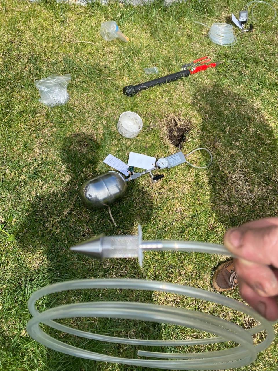 Environmental engineer Tim Nelligan installed soil vapor probes into Marcia Papich’s Arroyo Grande yard in March 2023 to test for signs of human decomposition. Papich lives next door to Susan Flores, and he was testing for evidence of human decomposition in the search for Kristin Smart’s body.