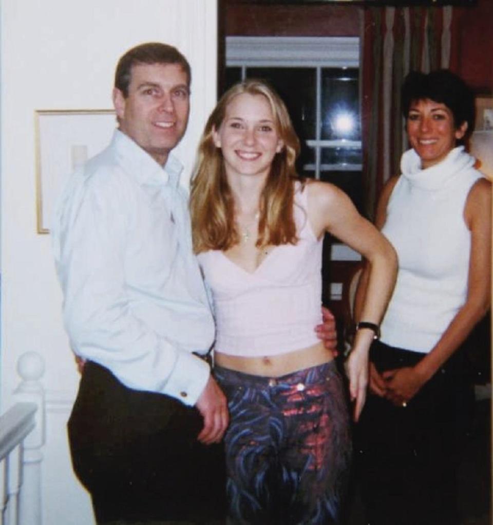 Virginia Roberts pictured with Prince Andrew and Ghislaine Maxwell in early 2001 (Virginia Roberts)