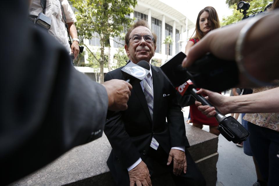 Max Blecher, lawyer for Donald Sterling, is interviewed outside court in Los Angeles, California July 28, 2014. Los Angeles Superior Court judge Michael Levanas said he will rule Monday afternoon on whether club owner Donald Sterling can halt the $2 billion sale of the NBA's Los Angeles Clippers. Sterling's estranged wife, Shelly Sterling, has asked Levanas to confirm her having the authority to sell the team to former Microsoft CEO Steve Ballmer in the wake of racist remarks that Donald Sterling made. REUTERS/Lucy Nicholson (UNITED STATES - Tags: CRIME LAW SPORT BASKETBALL BUSINESS MEDIA)