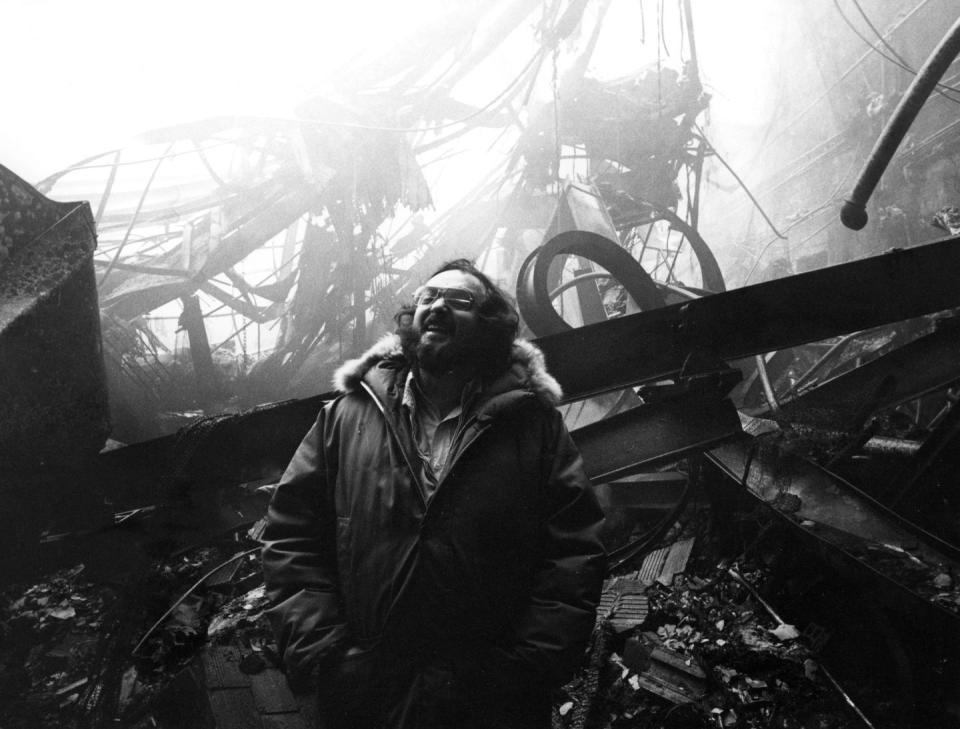 <p>A huge fire broke out toward the end of shooting, destroying several set pieces that had to be rebuilt. Ironically, the book ends with (spoiler alert) the hotel burning down, which may explain this iconic photo of Kubrick laughing at the charred set.</p>