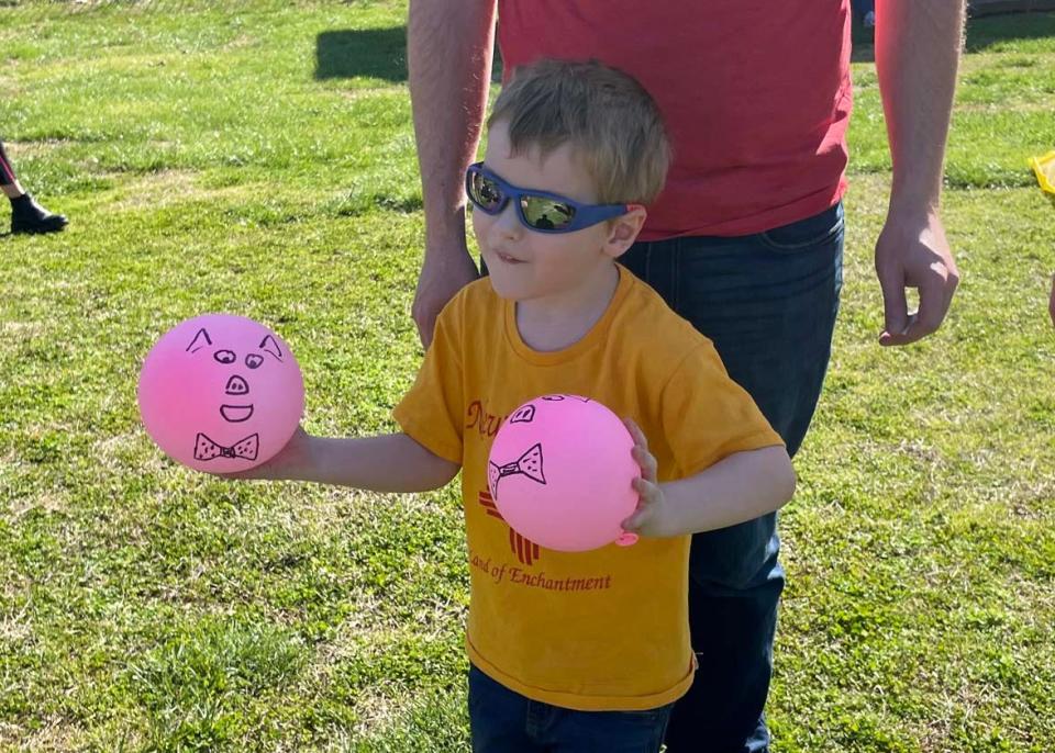 Ethan Young is so cool he’s wearing shades while playing a balloon game at the annual Spring Fling at Beaver Ridge United Methodist Church March 26, 2023.