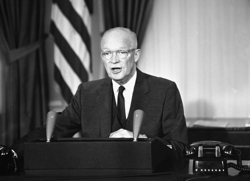 President Dwight D. Eisenhower told a nationwide radio and television audience in 1959 that talks with Nikita Khrushchev could lead to a Big Four summit conference. (Photo: Harvey Georges/AP)