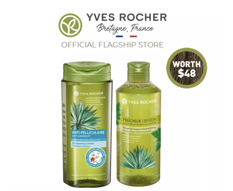 Yves Rocher Anti-Dandruff Shampoo + Hair Rinsing Vinegar Detox Bundle. PHOTO: Lazada