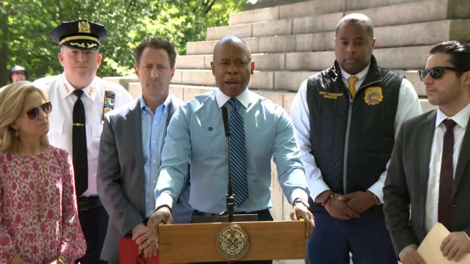 Adams declared “I love America” at a press conference outside of the WWI memorial. Mayor Eric Adams/X