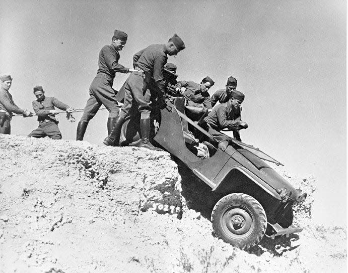 In 1941, soldiers of the First Cavalry Division, Fort Bliss, put four jeeps, experimental vehicles at the time, through two weeks of rugged day and night testing in Texas, New Mexico and Arizona.