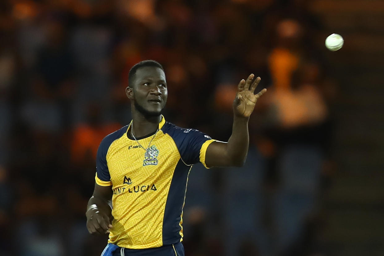 GROS ISLET, SAINT LUCIA - SEPTEMBER 27: In this handout image provided by CPL T20, Daren Sammy of St Lucia Zouks during the Hero Caribbean Premier League match between St Lucia Zouks and Jamaica Tallawahs at Daren Sammy National Cricket Stadium on September 27, 2019 in Gros Islet, Saint Lucia. (Photo by Ashley Allen - CPL T20/Getty Images)