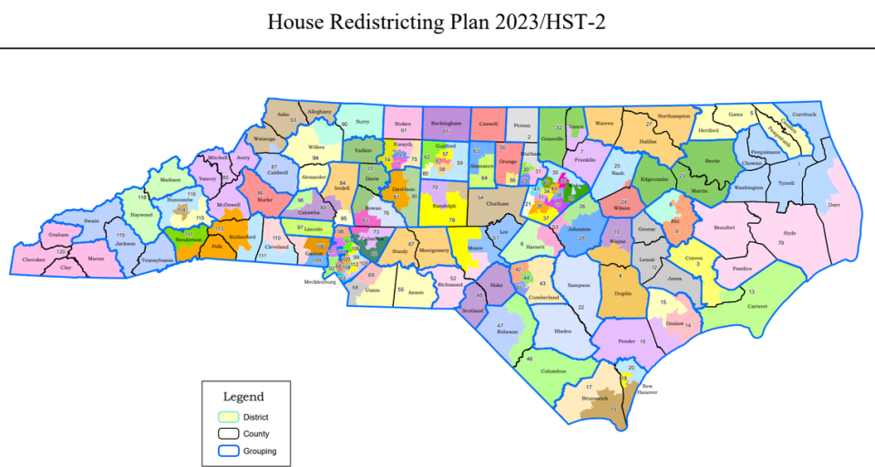 A redistricting plan for the North Carolina House of Representatives, proposed Oct. 18, 2023.
